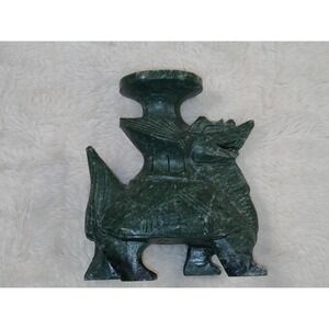 Vintage Chinese Hand-Carved Green Stone Dragon Turtle Candle Holder / Incens